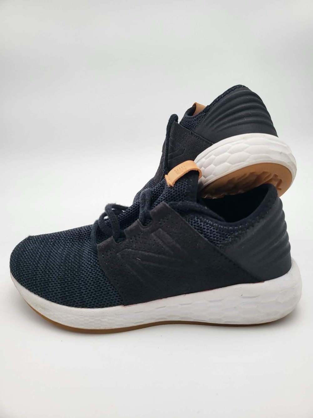 New Balance Black Knit Sneakers with White Midsole and Gum Accents
